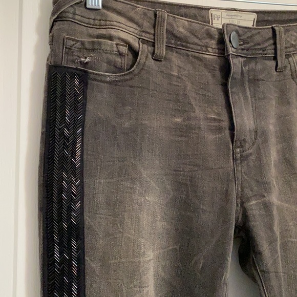 Free People Black Jeans with Beaded  Stripe - Picture 2 of 7